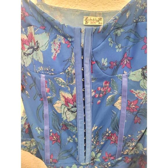 Free People Women's Night Rhythm Bodysuit Blue Flowers size Large - Picture 3 of 7